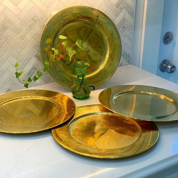 2-Set of 4 Solid Brass Charger Plates-Vintage 13" OVERWEIGHT - Picture 2 of 15
